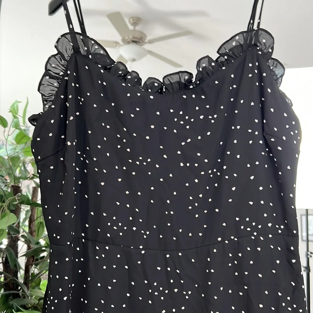 LUSH Black and White Heart Dotted Spaghetti Strap Long Maxi Dress size L - Picture 2 of 6
